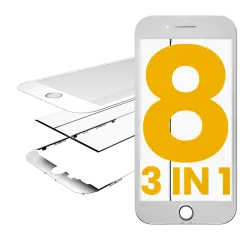 3 in 1 (Glass With OCA Pre-Installed + Frame)  For iPhone 8  (OCA Master) (2 Pack)(White)