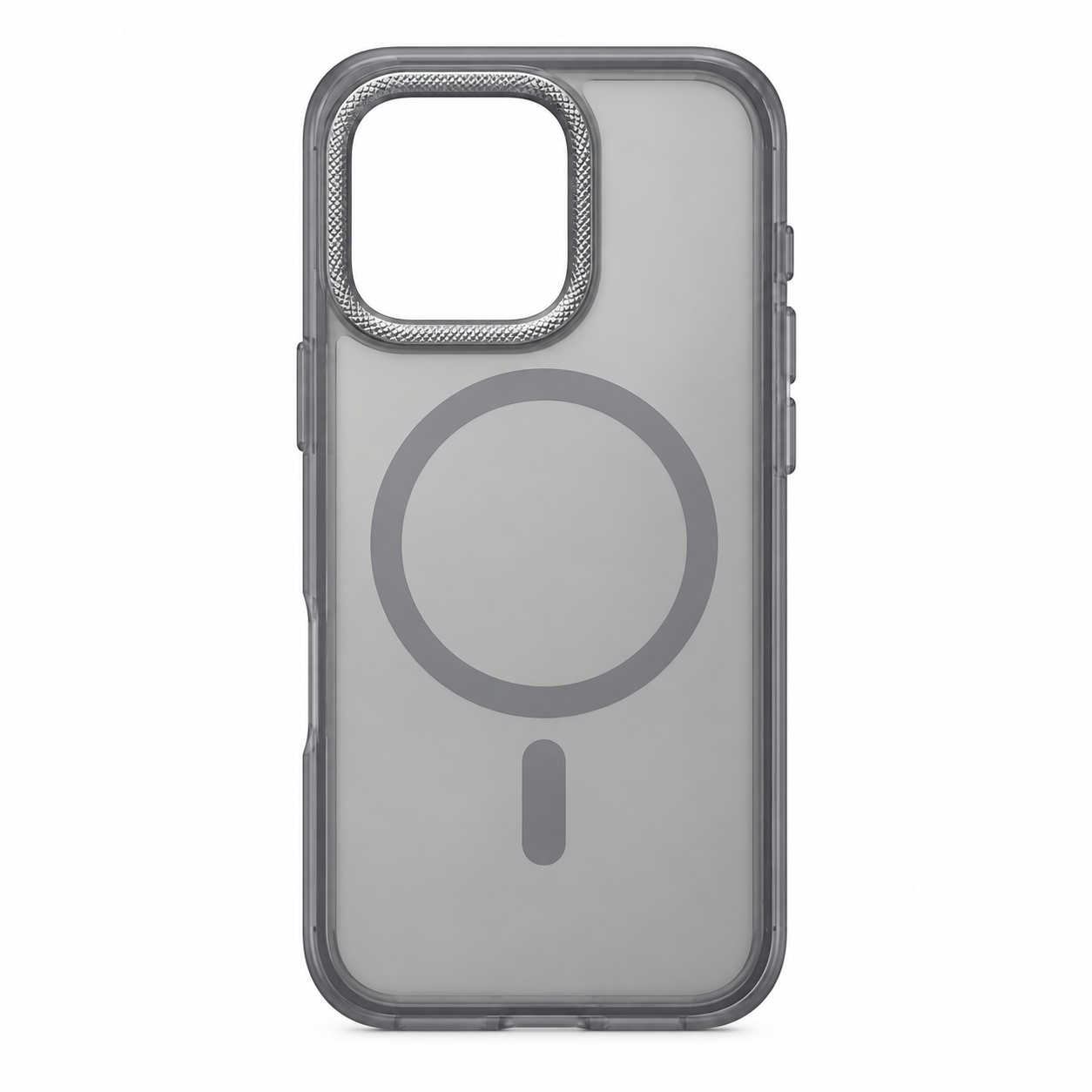 Illustration af grå magnetisk cover til iPhone 16 Pro