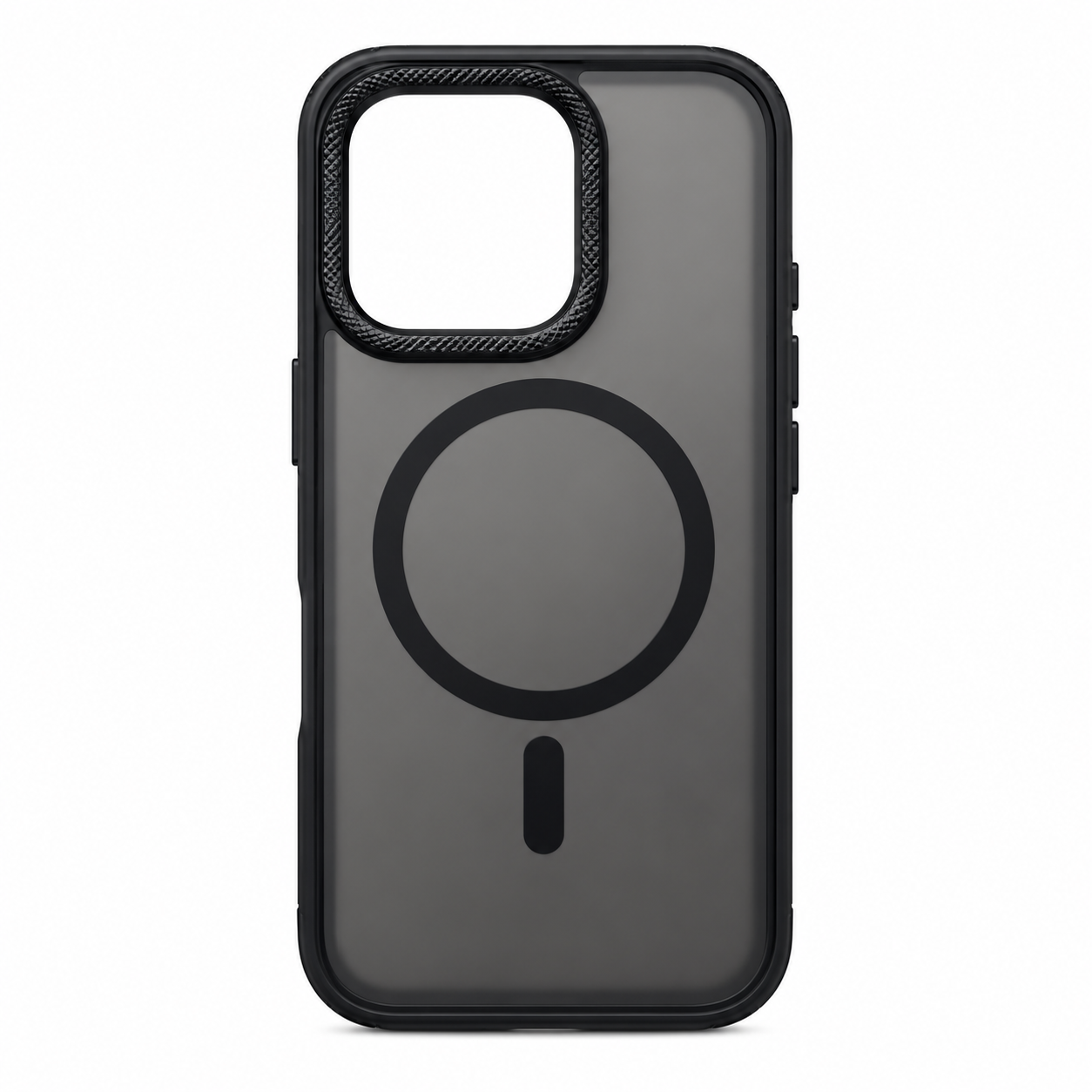 Illustration af sort magnetisk cover til iPhone 16 Pro