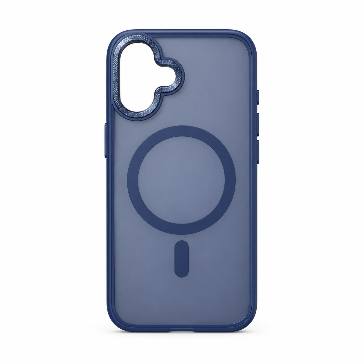 Illustration af blå magnetisk cover til iPhone 16