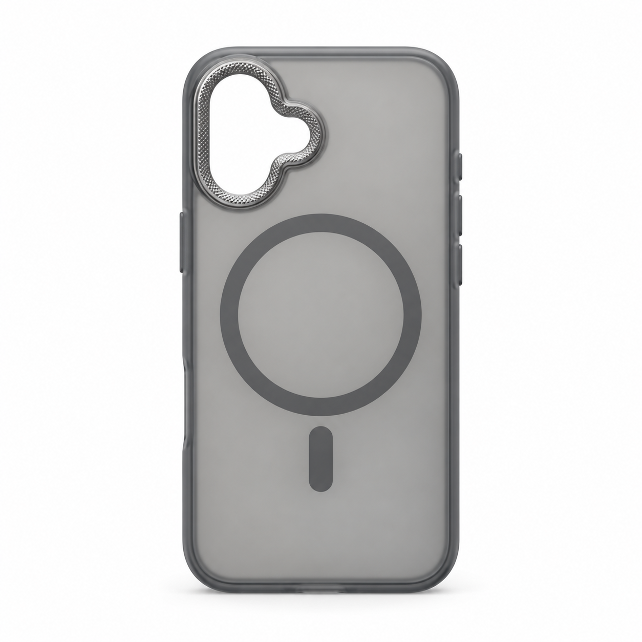 Illustration af grå magnetisk cover til iPhone 16