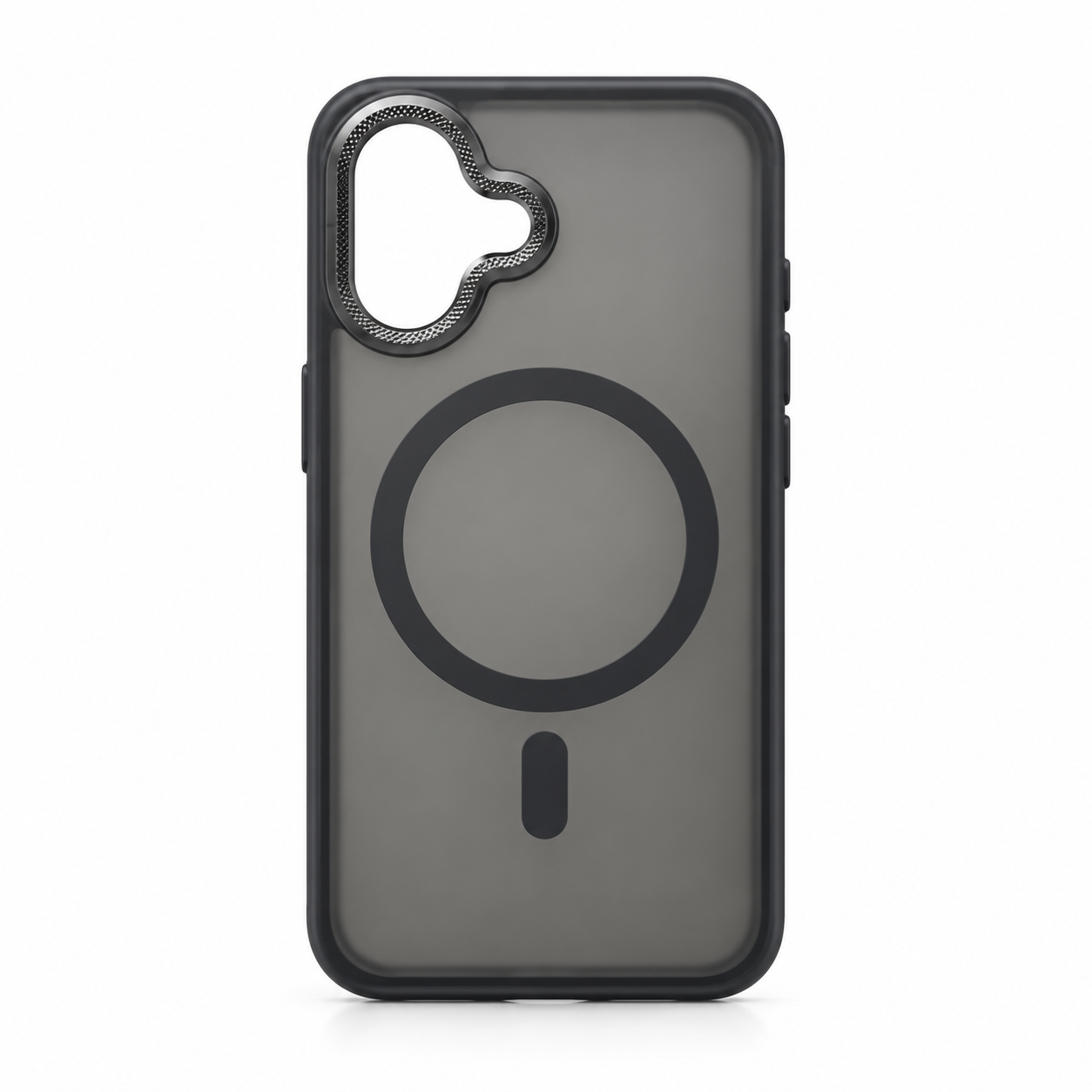 Illustration af sort magnetisk cover til iPhone 16