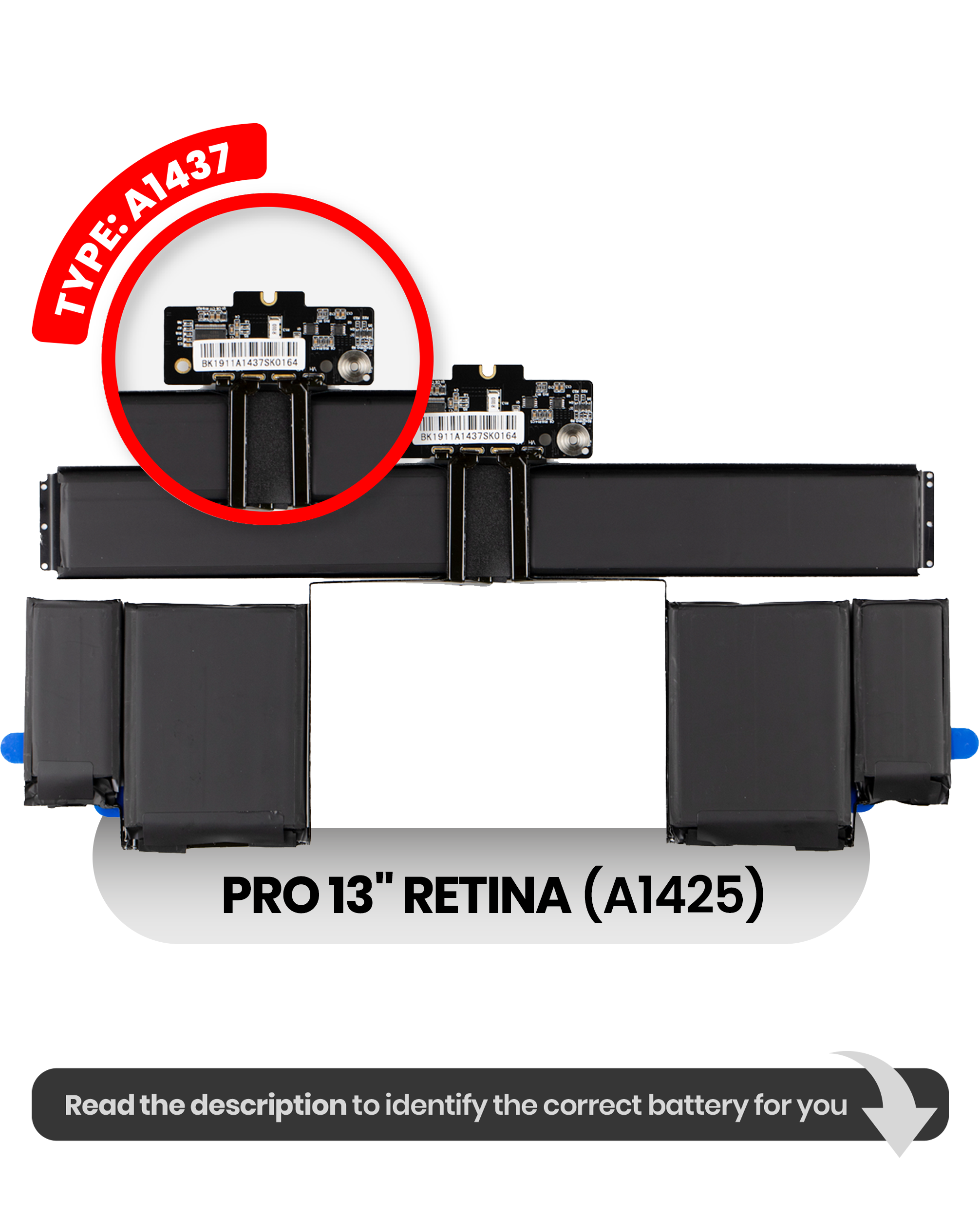 MobileSentrix batteri eksempelfoto A1437 MacBook Pro 13 A1425