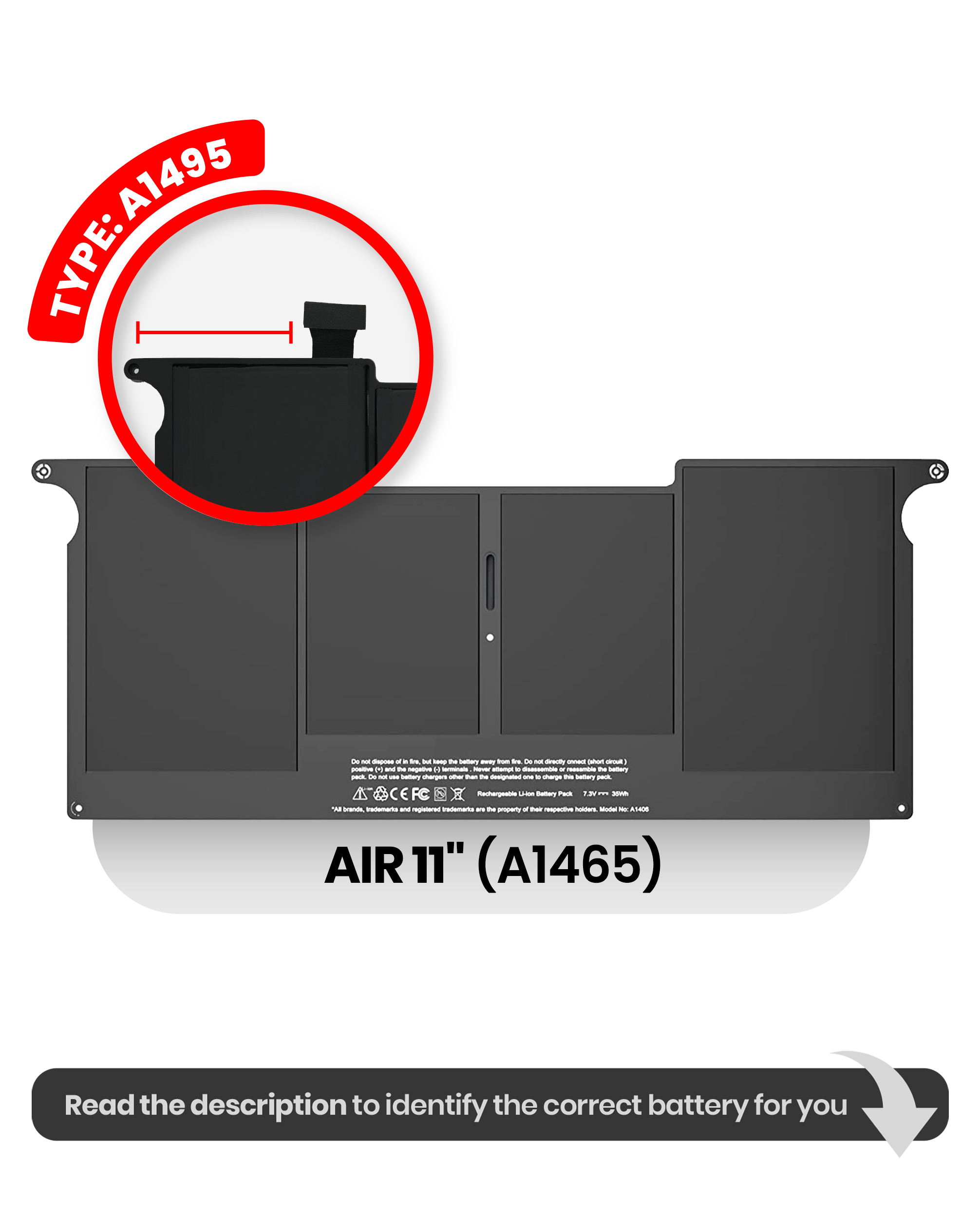 MobileSentrix batteri eksempelfoto A1495 MacBook Air 11 A1465