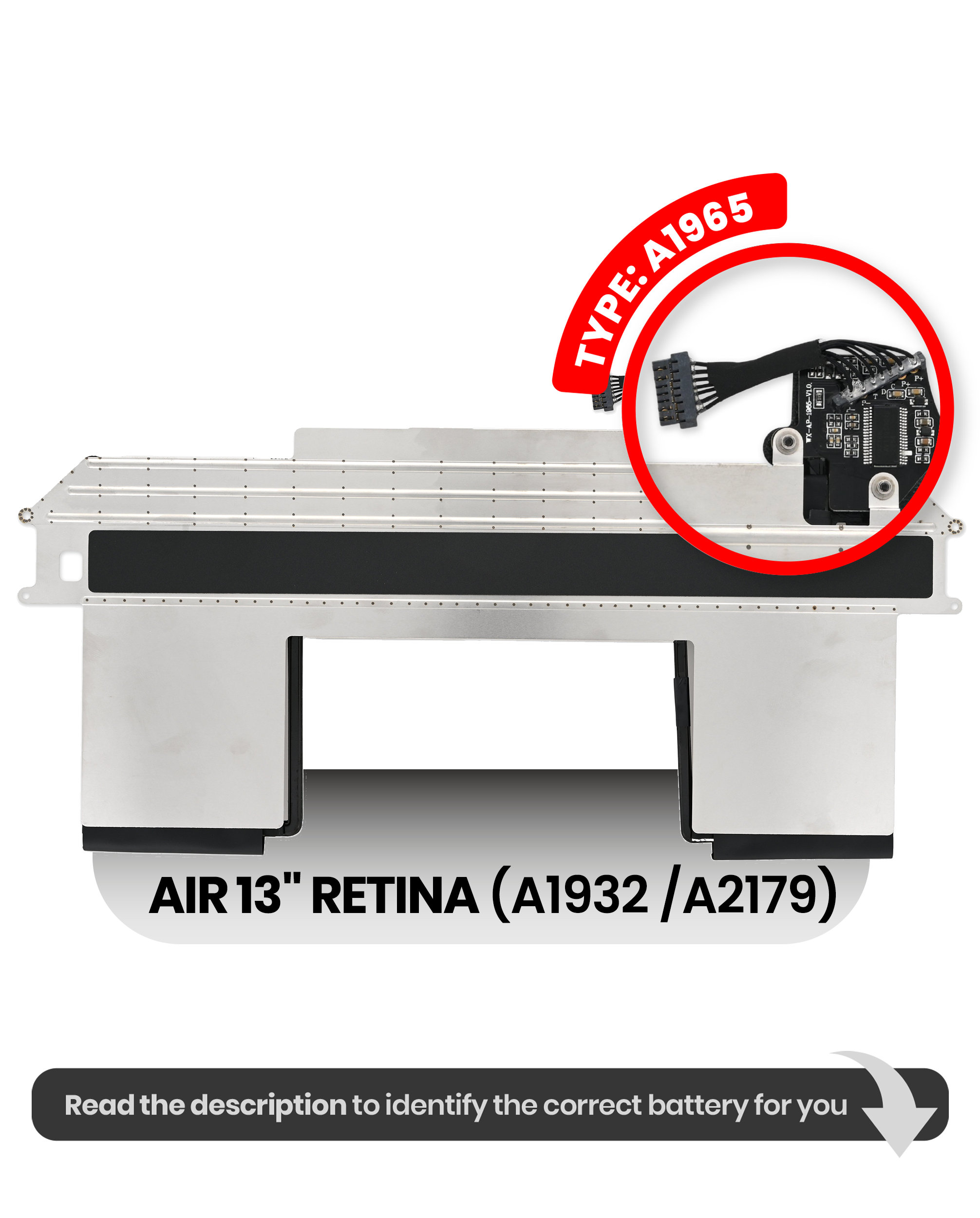 Eksempelfoto fra MobileSentrix: MacBook Air A1932 A2179 batteri A1965; kontroller variant før salg