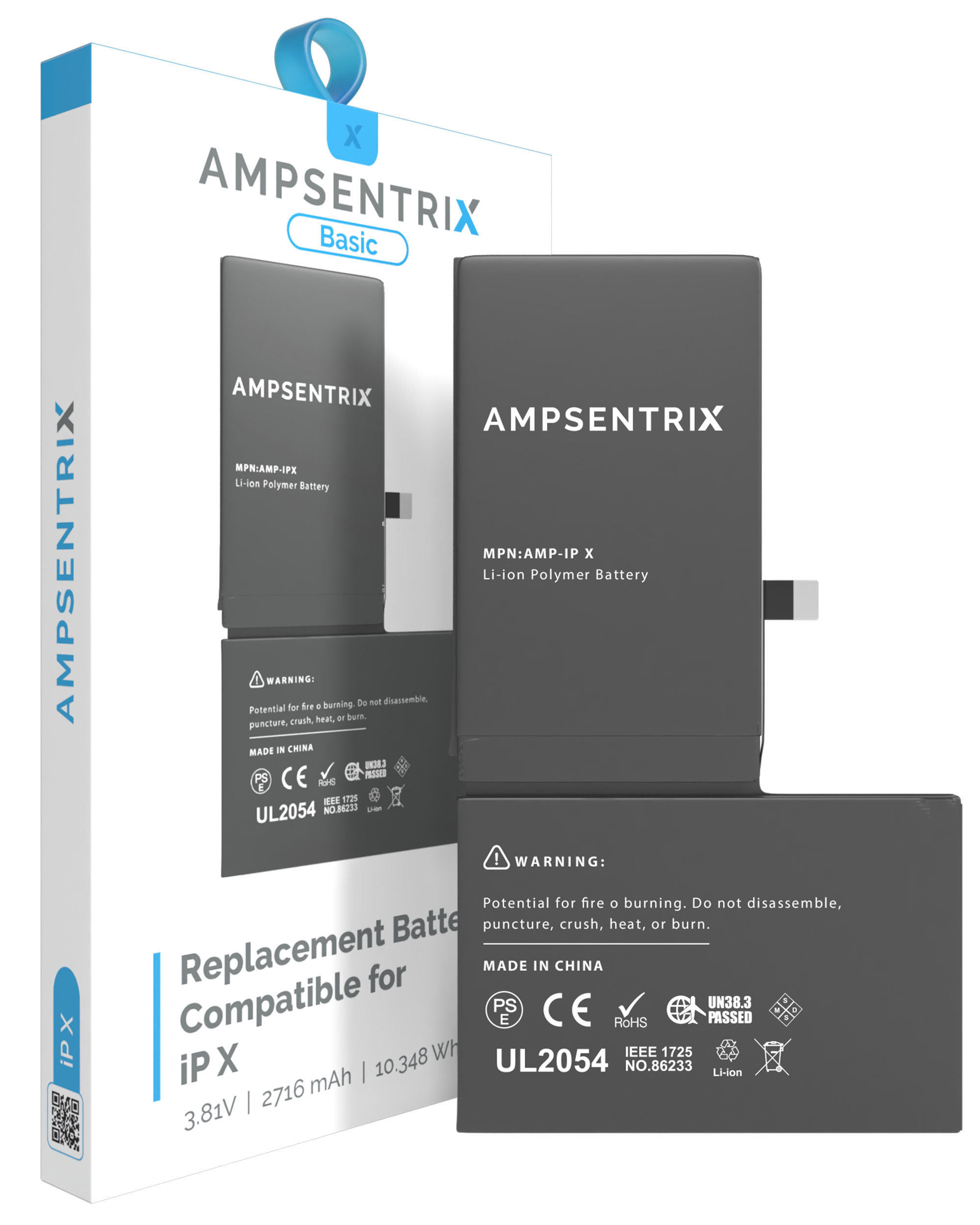 MobileSentrix Replacement Battery Compatible For iPhone X (AmpSentrix Basic). Eksempelfoto.