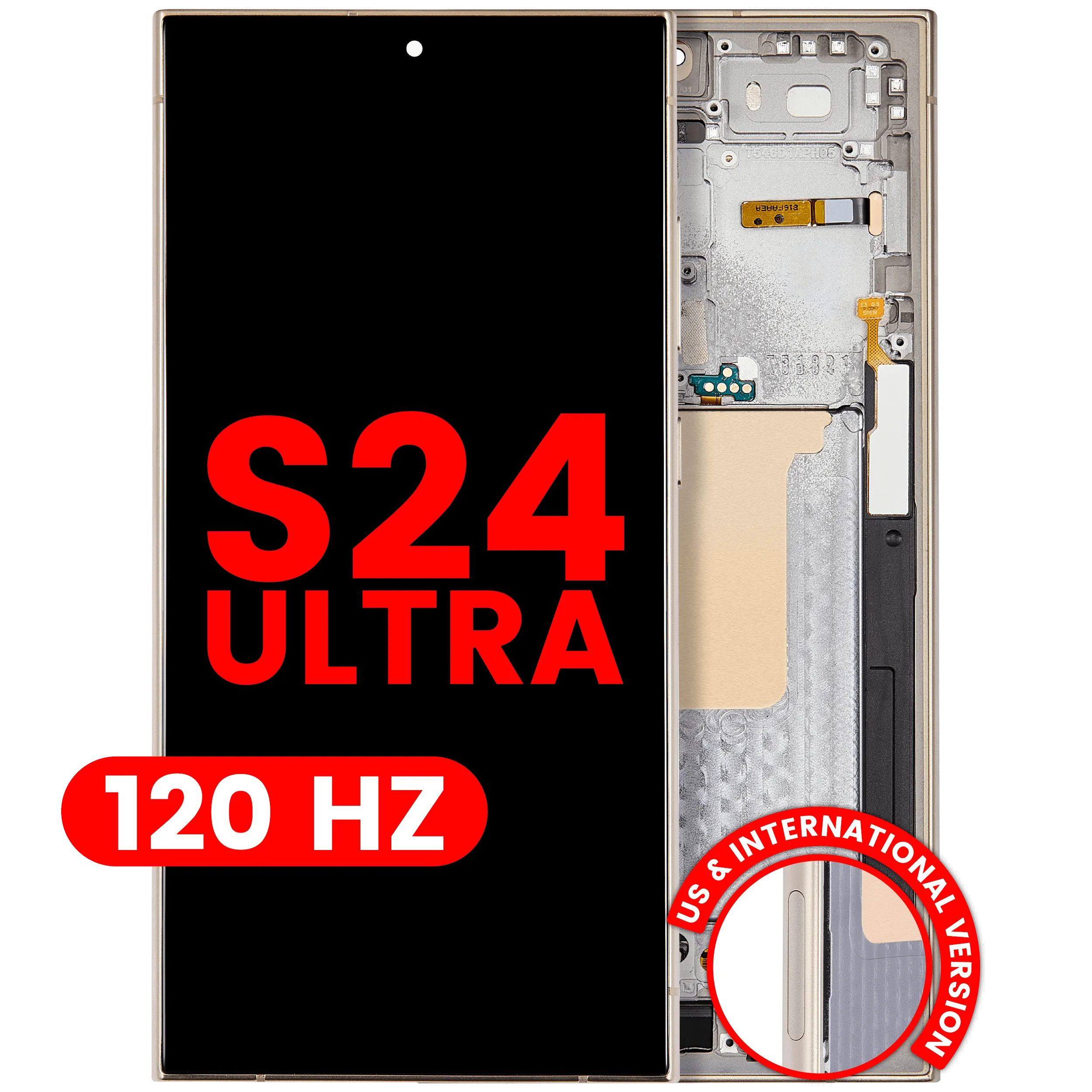 MobileSentrix OLED Assembly With Frame For Samsung Galaxy S24 Ultra (US & International Version) (Aftermarket Pro) (120Hz) (Titanium Yellow); eksempelfoto, leverandørvarenummer skal bekræftes.