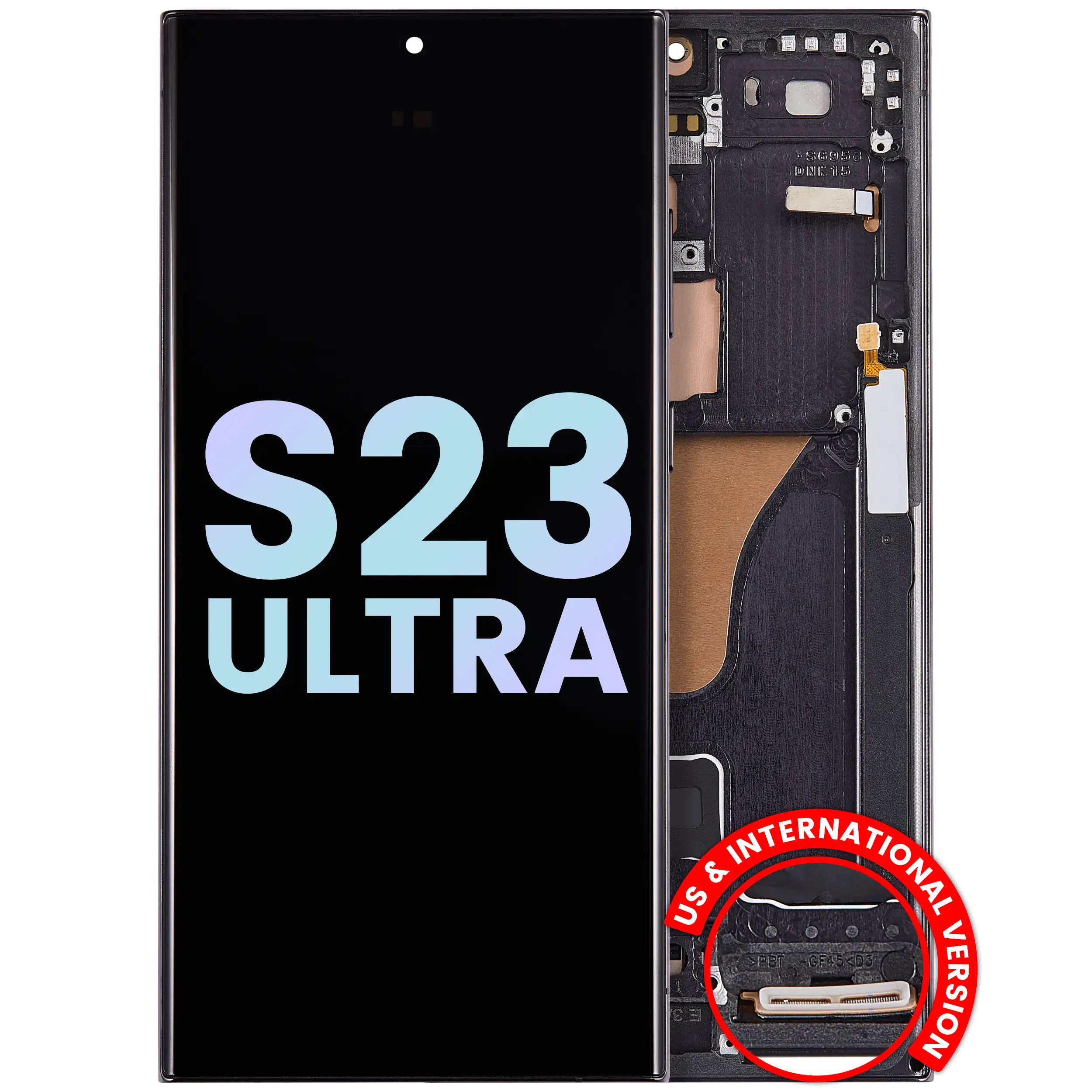 MobileSentrix Samsung S23 Ultra Service Pack OLED with frame Phantom Black. Eksempelfoto, SKU skal verificeres.