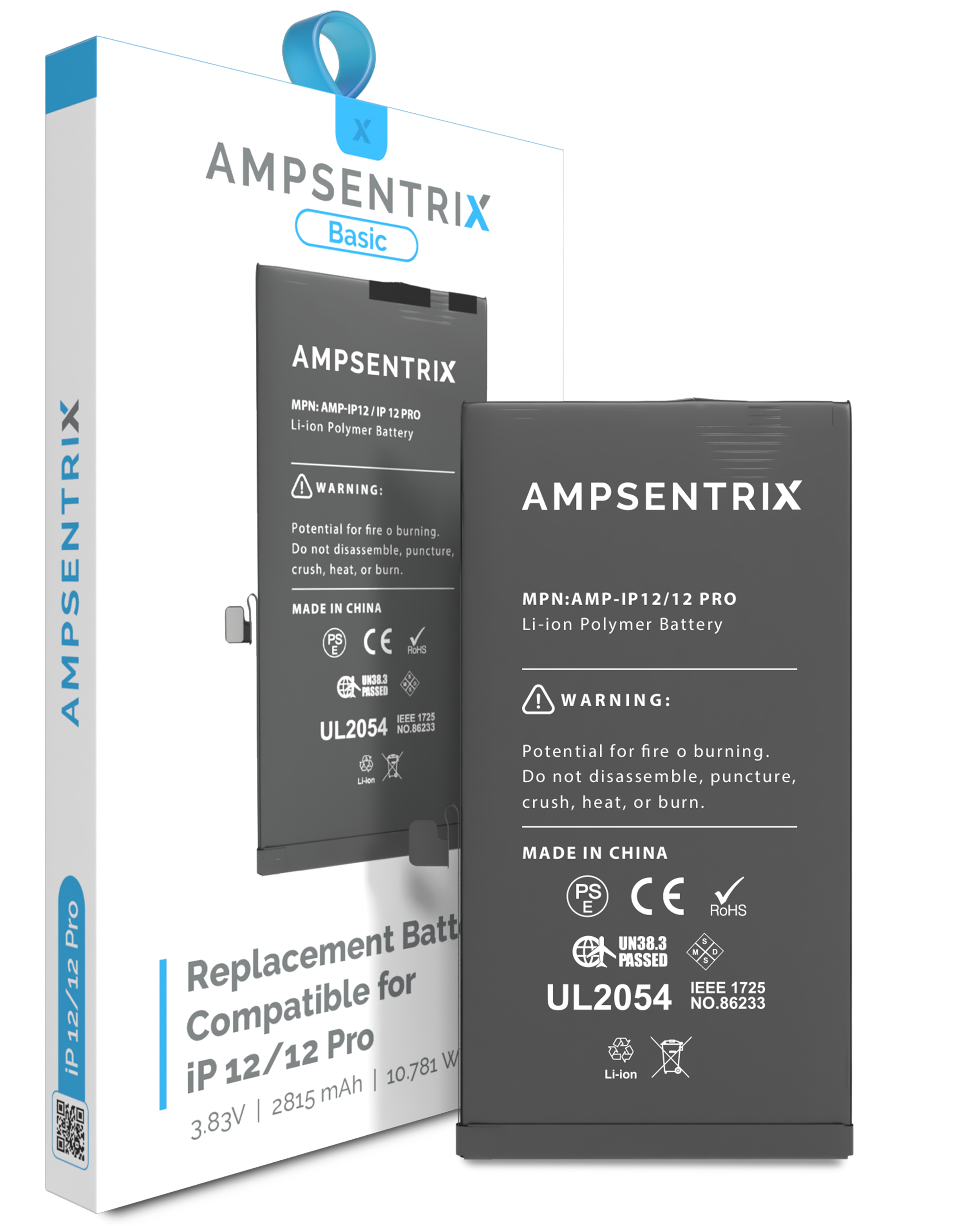 MobileSentrix iPhone 12 og 12 Pro AmpSentrix Basic batteri, eksempelfoto