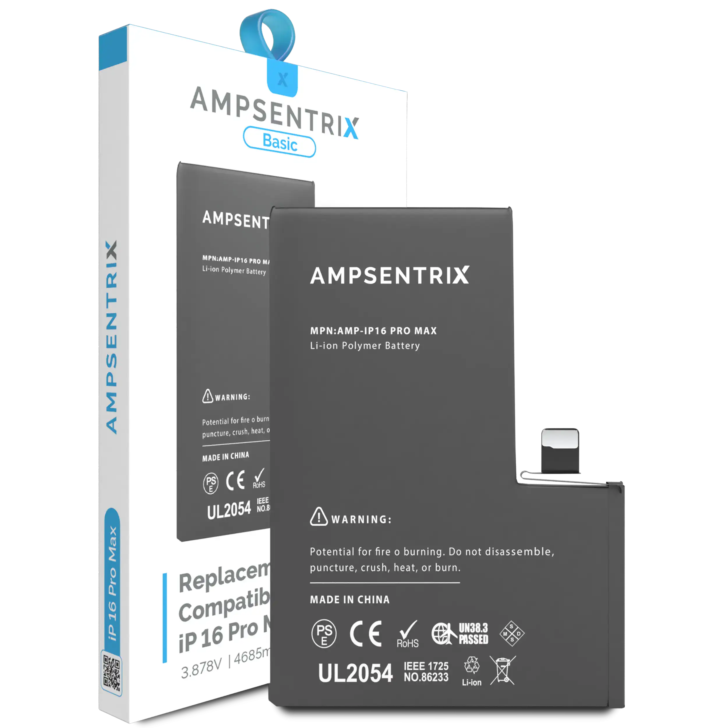 MobileSentrix Replacement Battery Compatible For iPhone 16 Pro Max (AmpSentrix Basic). Eksempelfoto, leverandør-SKU skal bekræftes.