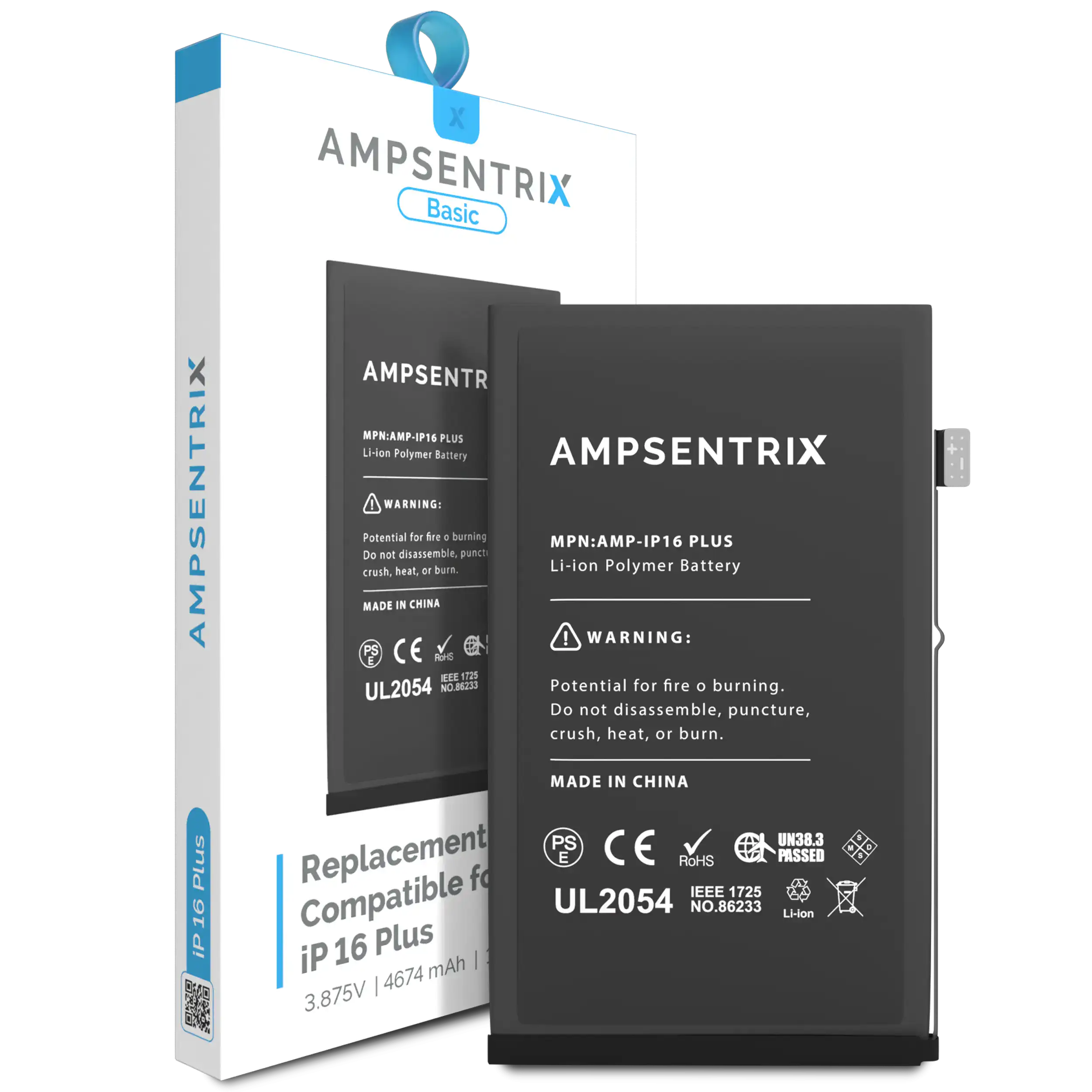 MobileSentrix Replacement Battery Compatible For iPhone 16 Plus (AmpSentrix Basic). Eksempelfoto, leverandør-SKU skal bekræftes.