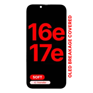 Reservedelsfoto: iPhone 16e / 17e skærm – Soft OLED JK