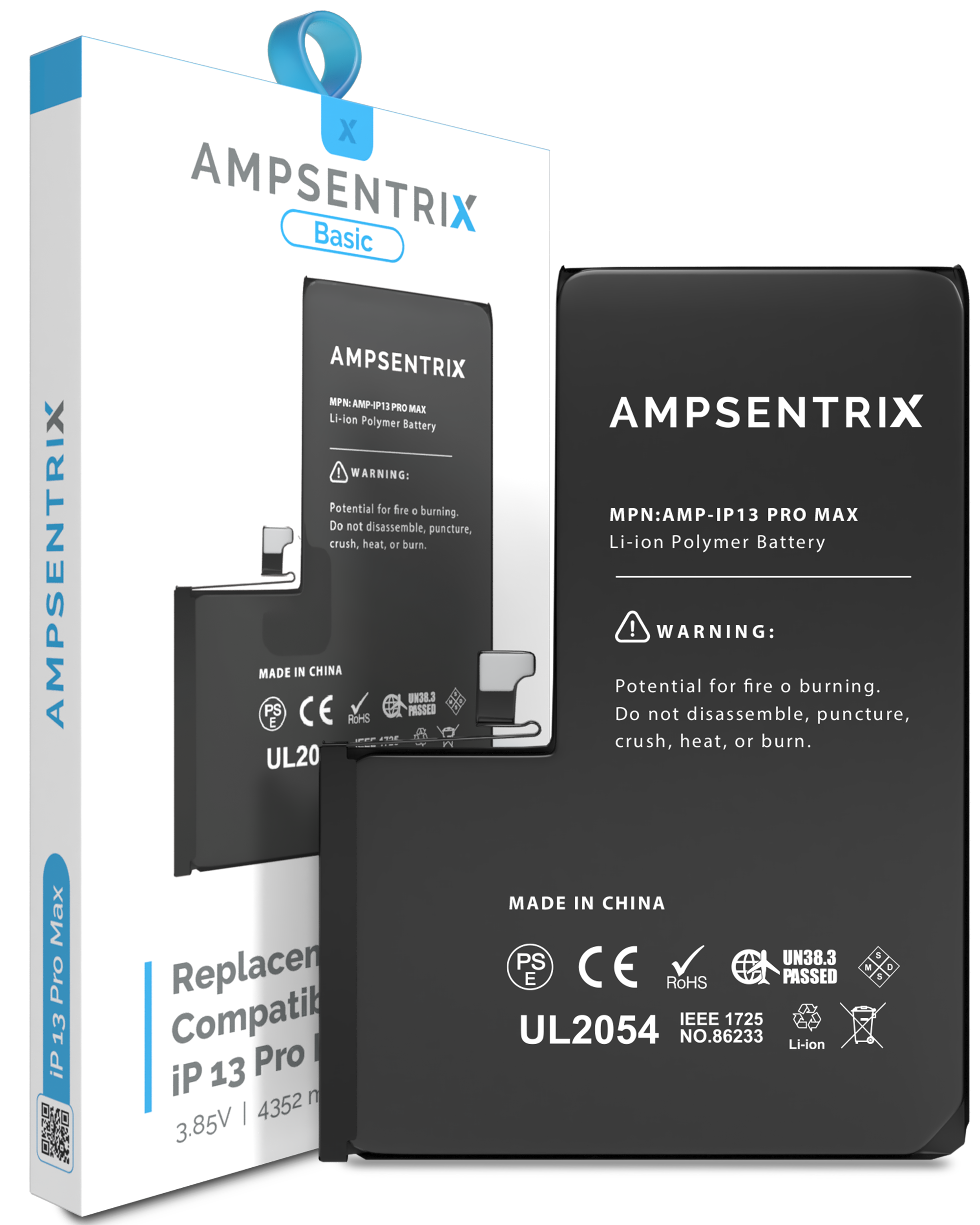 MobileSentrix AmpSentrix Basic batteri til iPhone 13 Pro Max. Eksempelfoto, kontroller præcis vare.