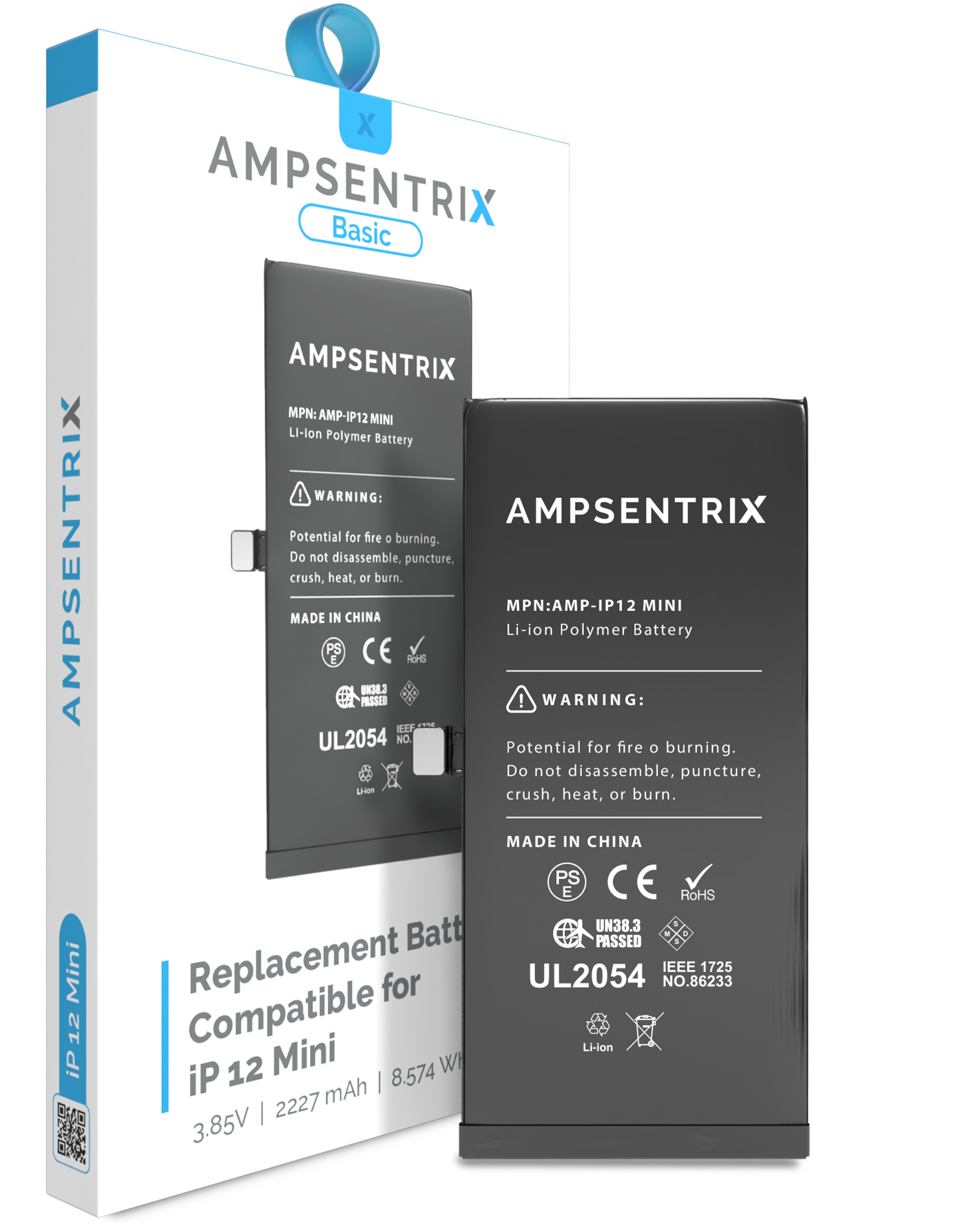 MobileSentrix Replacement Battery Compatible For iPhone 12 Mini (AmpSentrix Basic). Eksempelfoto, leverandør-SKU skal bekræftes.