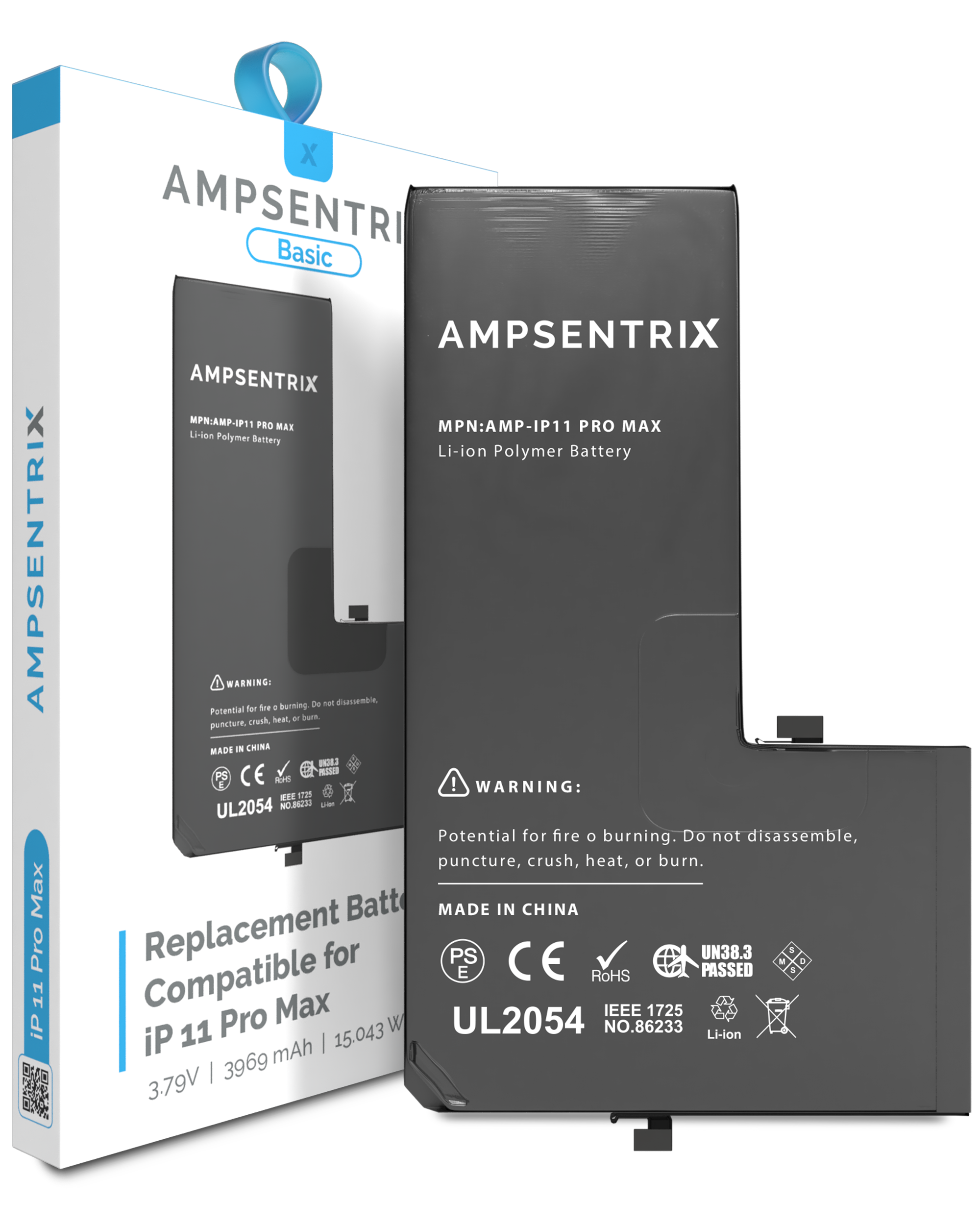 MobileSentrix Replacement Battery Compatible For iPhone 11 Pro Max (AmpSentrix Basic). Eksempelfoto, leverandør-SKU skal bekræftes.