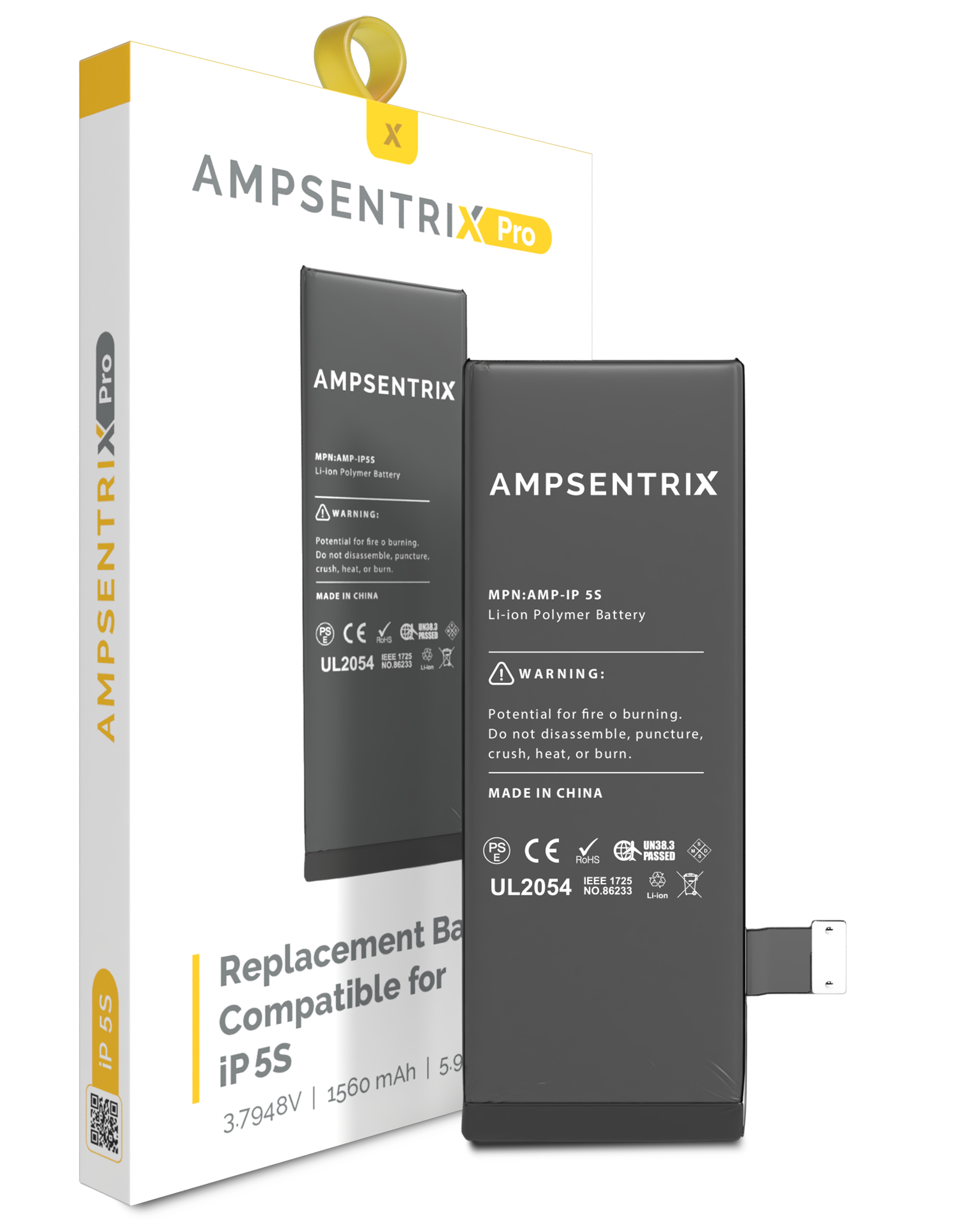 MobileSentrix Replacement Battery Compatible For iPhone 5S (AmpSentrix Pro); eksempelfoto, nøjagtig kvalitetsvariant ikke bekræftet.