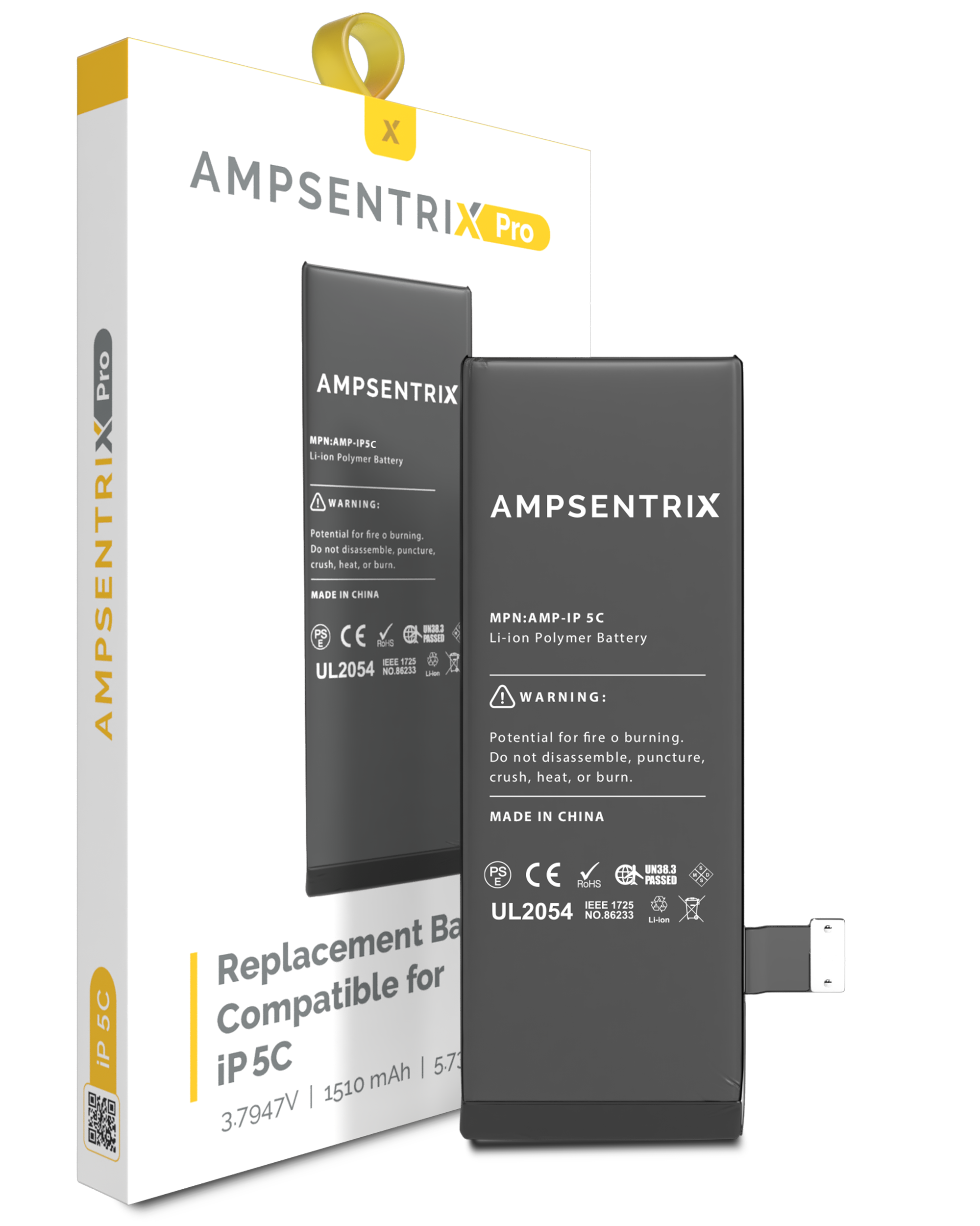 MobileSentrix Replacement Battery Compatible For iPhone 5C (AmpSentrix Pro); eksempelfoto, nøjagtig kvalitetsvariant ikke bekræftet.