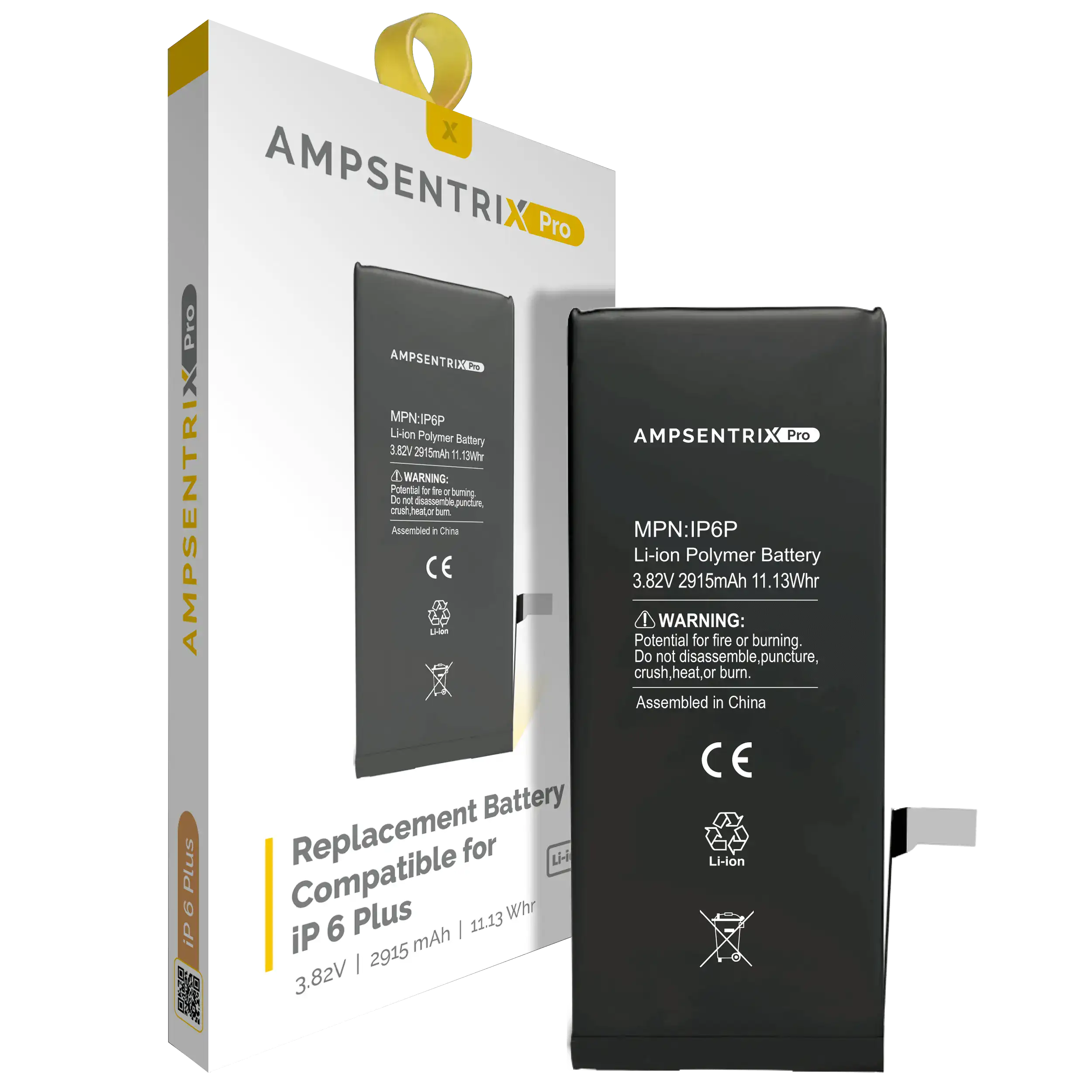 MobileSentrix Replacement Battery For iPhone 6 Plus (AmpSentrix Pro); eksempelfoto, nøjagtig kvalitetsvariant ikke bekræftet.