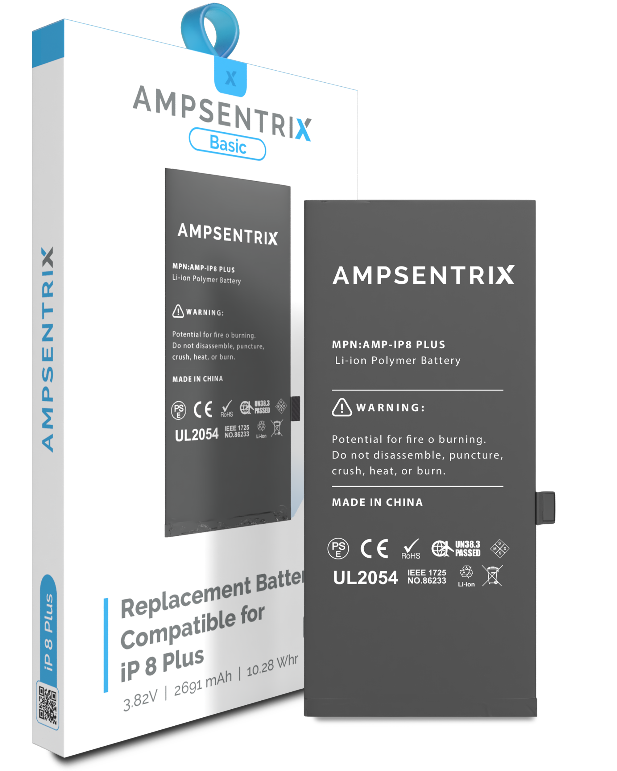 MobileSentrix Replacement Battery Compatible For iPhone 8 Plus (AmpSentrix Basic). Eksempelfoto, præcist SKU skal bekræftes.