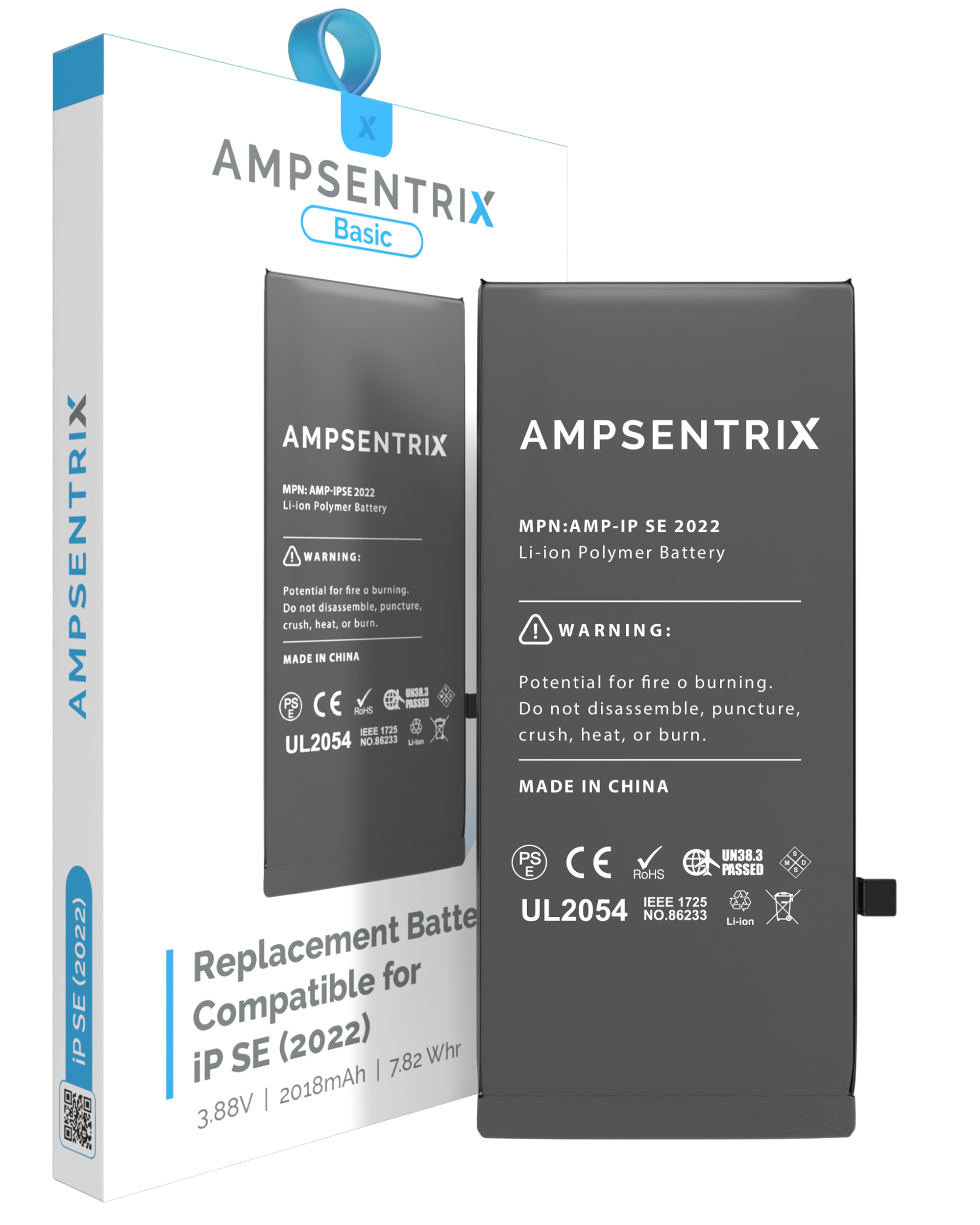 MobileSentrix Replacement Battery Compatible For iPhone SE (2022) (AmpSentrix) (Basic). Eksempelfoto, præcist SKU skal bekræftes.