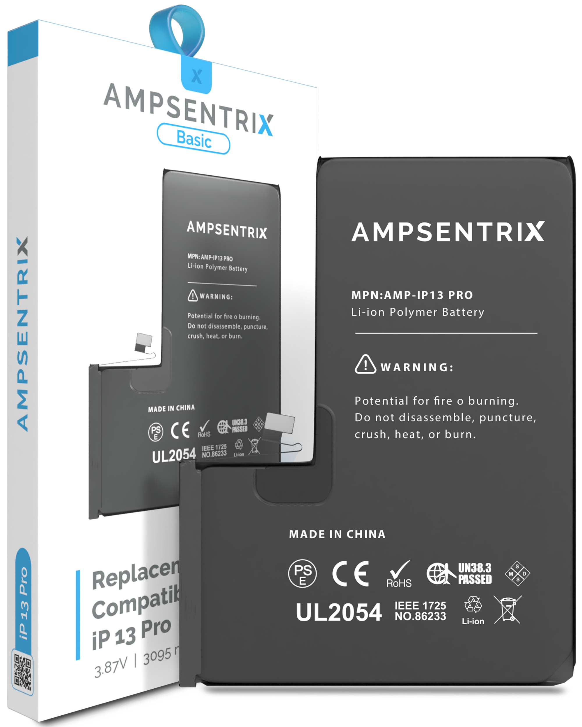 MobileSentrix Replacement Battery Compatible For iPhone 13 Pro (AmpSentrix Basic). Eksempelfoto, præcist leverandørvarenummer ikke bekræftet.