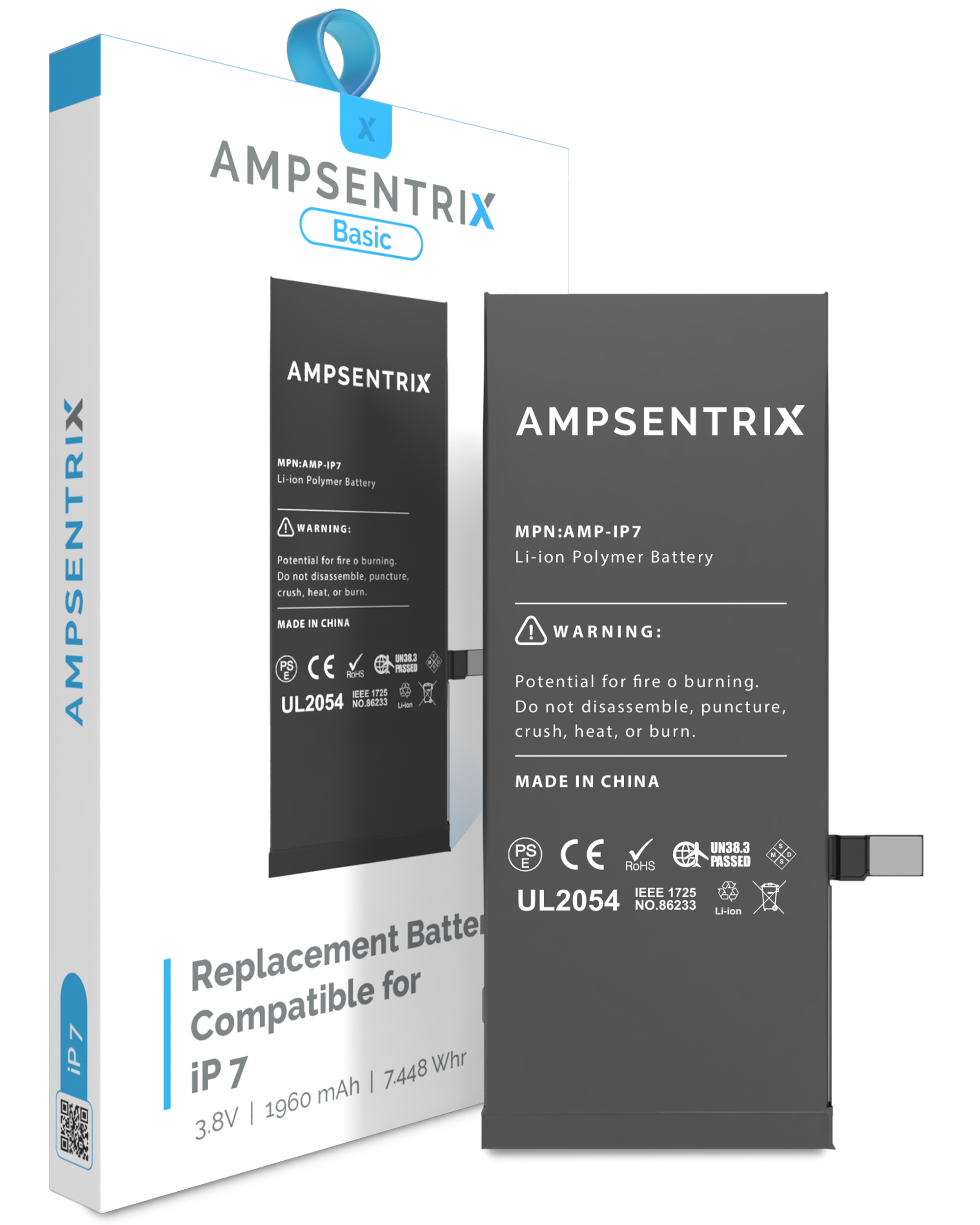 MobileSentrix Replacement Battery Compatible For iPhone 7 (AmpSentrix Basic); eksempelfoto, nøjagtig kvalitetsvariant ikke bekræftet.