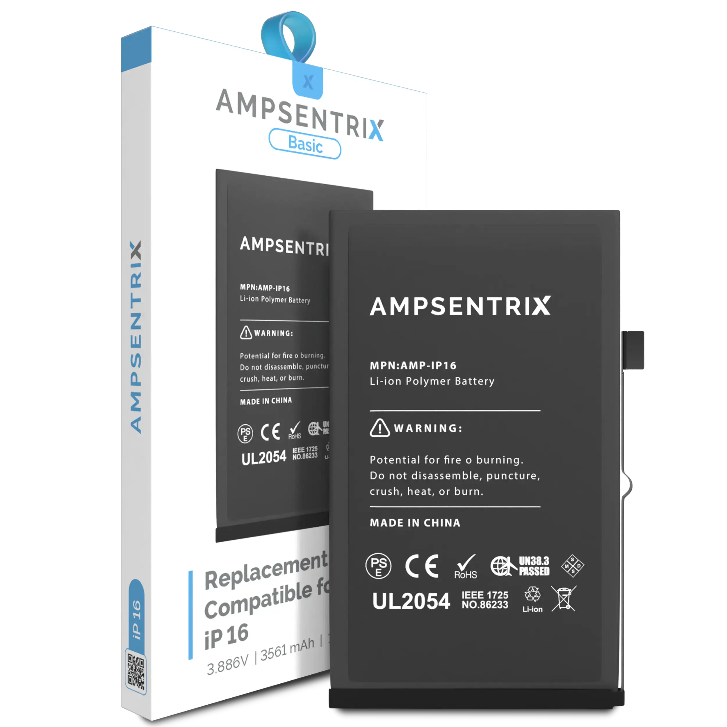 MobileSentrix AmpSentrix Basic batteri til iPhone 16 – eksempelfoto, kvalitet og leverandørsku skal kontrolleres