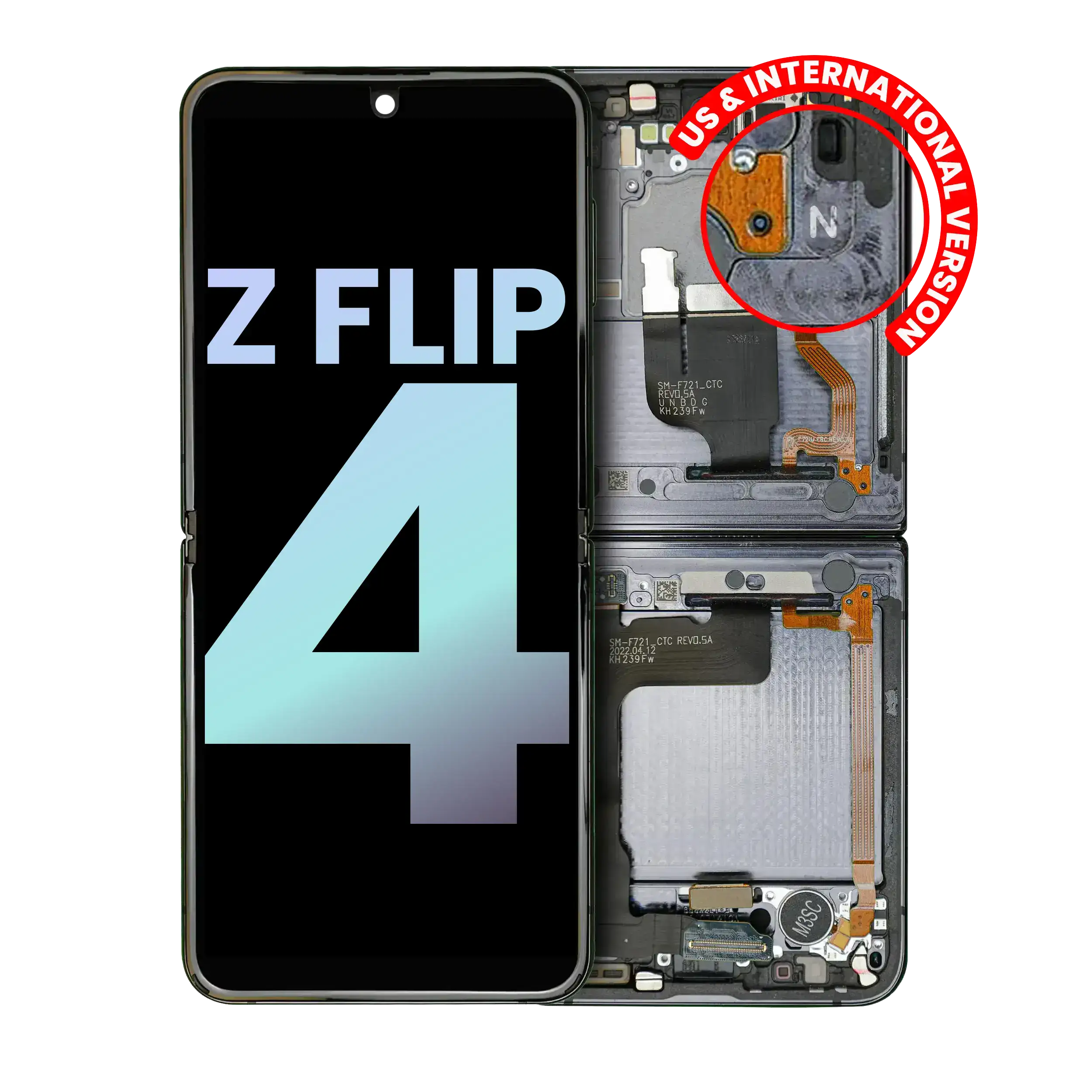 MobileSentrix produktfoto: Samsung Galaxy Z Flip4 original inner OLED skærm Graphite; verificer den eksakte leverandørvariant før salg.